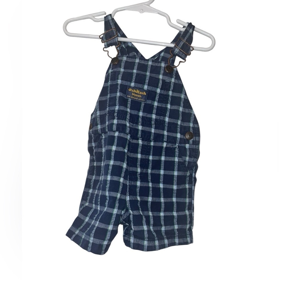 OshKosh B'gosh Blue plaid shortall Overalls Classic sz 12m